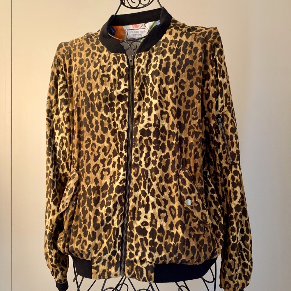 Johnny Was Workshop Leopard Print Bomber Jacket